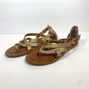 Lucky Brand Leather Sandal Womens 6.5 37 Travertine Gold Ainsley Boho Strappy